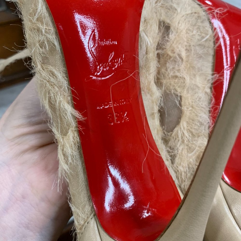 Louboutin Toufrou 100 Nude Silk Crepe Organza Bow Heels size 36.5 - Picture 5 of 5
